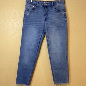 Oat New York Medium Denim High Waist Straight Leg Frayed‎ Hem Jeans, Size 10/30